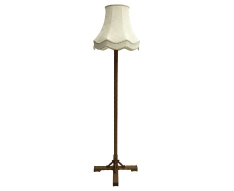 Yorkshire Oak - oak standard lamp, square column with incised decoration, on cruciform base, with shade Dimensions: Height:&n