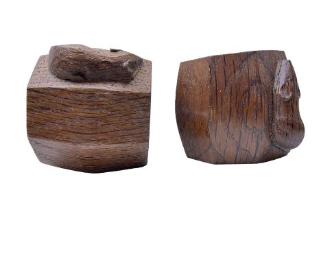 Mouseman - pair of oak napkin rings, of bulbous octagonal form each carved with mouse signature, by the workshop of Robert Th