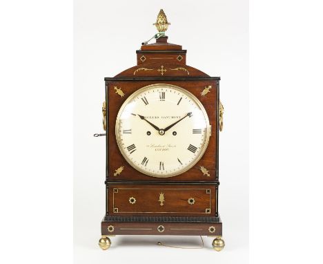 EARLY NINETEENTH CENTURY MAHOGANY AND BRASS INLAID REPEATING BRACKET CLOCK SIGNED RICHARD GANTHONY, 22 Lombard Street, London