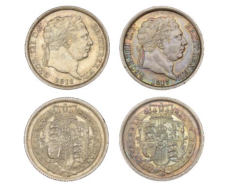 George III (1760-1820), New coinage, Shillings (2), 1816, 1817 (ESC 2140, 2144; S 3790) [2]. First extremely fine, second goo