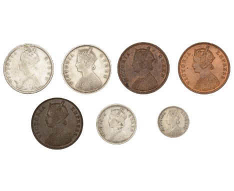 India, Victoria, Half-Rupees (2), 1874, Bombay, 1875, Calcutta (SW 5.23, 5.25; Prid. 285, 260); Quarter-Rupee, 1874, Bombay (