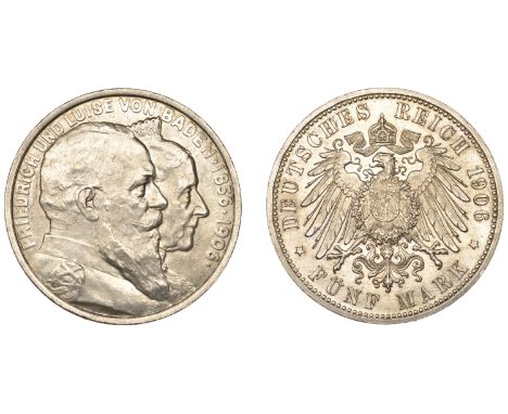 Germany, BADEN, Friedrich I, 5 Marks, 1906 (Dav. 536; KM. 277). Good extremely fine £120-£150