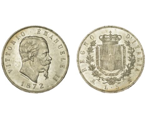 Italy, Victor Emanuel II, 5 Lire, 1872m (MIR 1082o; KM. 8.3). A few light bagmarks, otherwise virtually mint state [slabbed N