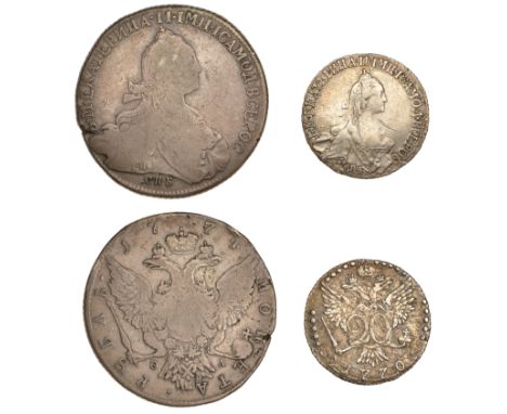 Russia, Catherine II, Rouble, 1774θÐ», St Petersburg (Bit. 218; KM. C67a.2); 20 Kopecks, 1770, St Petersburg (Bit. 378; KM. C