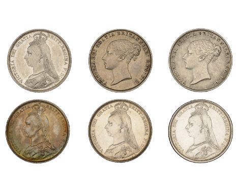 Victoria (1837-1901), Sixpences (6), 1860, 1867 die 7, 1887 (2, both types), 1888, 1889 (ESC 3205, 3219, 3264, 3272, 3277, 32