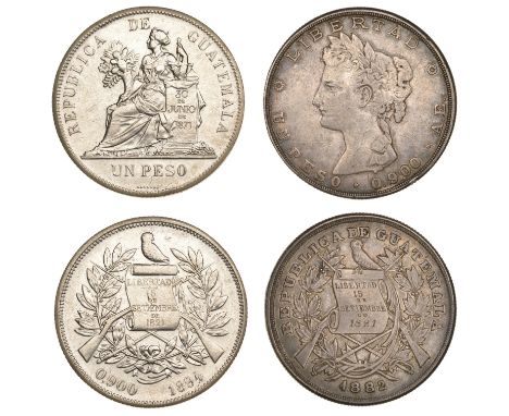 Guatemala, Republic, Pesos (2), 1882ae, 1894 (KM. 208, 210) [2]. First very fine, second cleaned otherwise about extremely fi