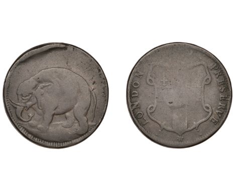 United States of America, London Elephant series, African Halfpenny, elephant, revs. arms, sword in first quarter, london god