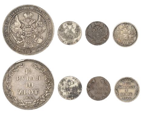 Poland, Nicholas I, 10 Zlotych, 1833Ð½Ð³, St Petersburg (Bit. 1083; KM. C134); Zloty, 1840Ð½Ð³, St Petersburg (Bit. 1122; KM.