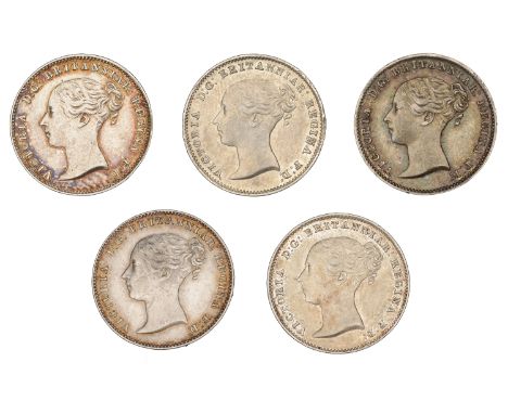 Victoria (1837-1901), Threepences (5), 1839, 1843, 1845, 1849, 1850 (ESC 3364, 3369, 3371, 3376, 3377; S 3914) [5]. Good very