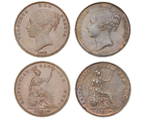 Victoria (1837-1901), Pennies (2), 1853, 1854, both far colon (BMC 1500, 1507; S 3948) [2]. First nearly extremely fine, peri