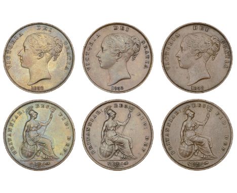 Victoria (1837-1901), Pennies (3), all 1858, plain truncation, ornate trident, far colon (BMC 1518; S 3948) [3]. Very fine an