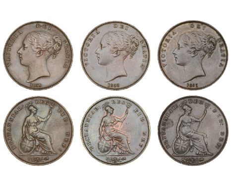 Victoria (1837-1901), Pennies (3), 1855, close colon, 1858/7, far colon, 1859, small date (BMC 1509, 1516, 1519; S 3948) [3].