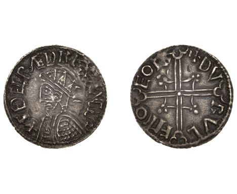 Æthelred II (978-1016), Penny, Helmet type, York, Thorulfr, dvrvlf m’o eofr, reads ædelræd rex anglo, 1.03g/11h (SCBI Mack 10