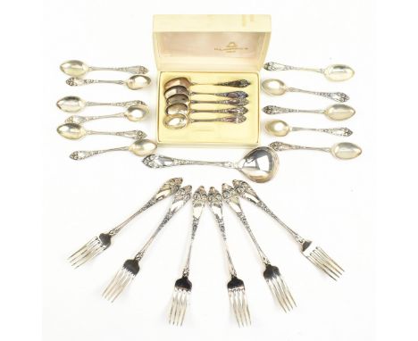 A collection of Norwegian 830 silver flatware. Stamped 830s NM for Norsk Monster. To include six forks, twelve teaspoons and 