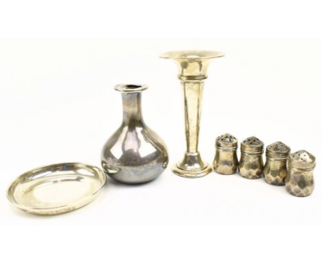 A small hallmarked silver spill vase. Hallmarked year 1966, Birmingham. Sponsors mark for Charles S Green &amp; Co Ltd. Toget