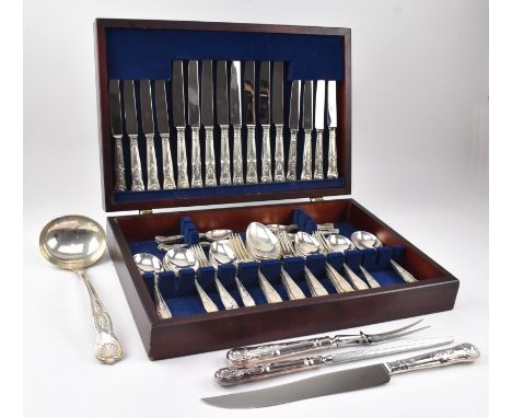 A cased set of sixty-four pieces of hallmarked silver and silver handled cutlery. The lot comprising fourty five peices hallm