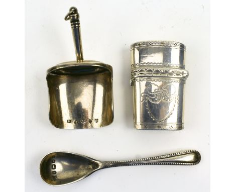 A collection of three 19th century hallmarkes silver pieces. The lot to include a George III hallmarked silver vesta / match 