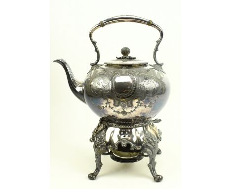 A Victorian 19th century silver plated spirit Kettle and stand. Made by James Dixon &amp; Sons, Sheffield.Measures approx. 35