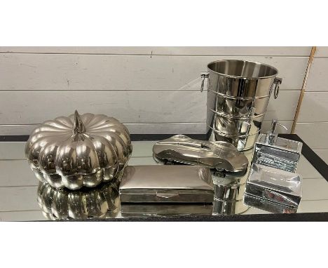 A selection of white metal and ceramic decorative objects, etc 