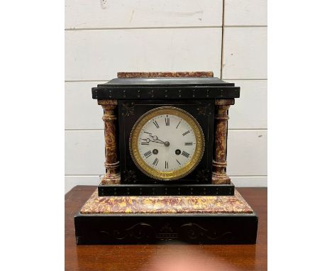 A marble and slate mantle clock 