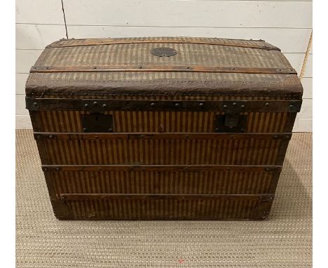 A canvas and a metal bound travel trunk (H65cm W86cm D50cm)