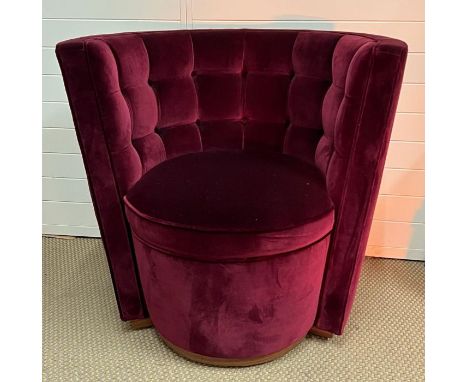 A rotating velvet scarlet deco tub chair with button back by Linley 
