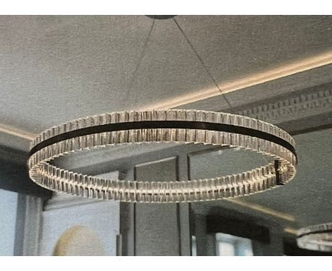 A Saturno 1200 pendant chrome chandelier, geometric shapes multi faceted crisallo trihedrons suspended by steel cables 
