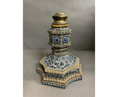A Lambeth Doulton stoneware candlestick