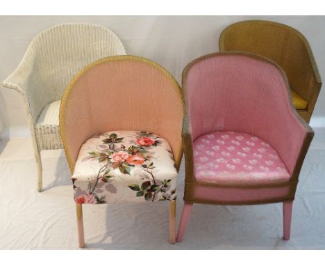 FOUR LLOYD LOOM STYLE ARMCHAIRS
all with caning, two converting to commode chairs 