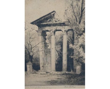 STUART JOHNSTON (Scottish, circa 1930)
Temple of Ceres, Borghese Gardens, Rome, etching, signed, 30cm x 19cm