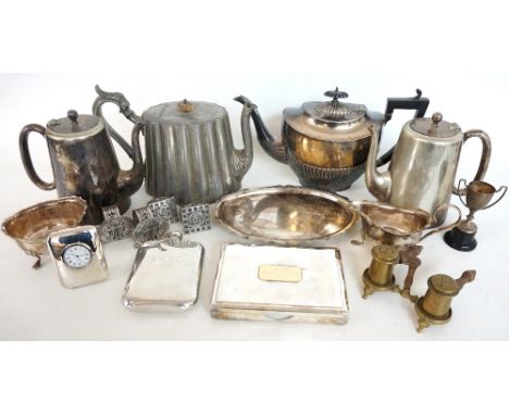 MIXED LOT OF SILVER PLATE
including tea pots, hot water jugs, a sugar bowl, milk jug and small oval tray all with wavy rim de