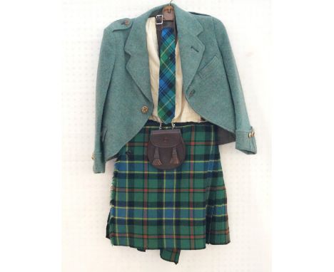 VINTAGE BOY'S HIGHLAND DRESS
comprising a tweed jacket, waistcoat, Ogilvie ancient hunting tartan kilt, leather sporran and t