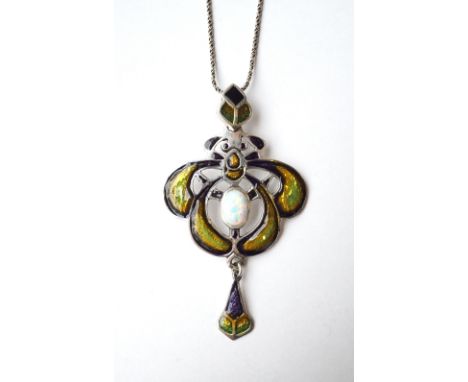 OPAL AND ENAMEL ART NOUVEAU STYLE PENDANT
in silver and on silver chain