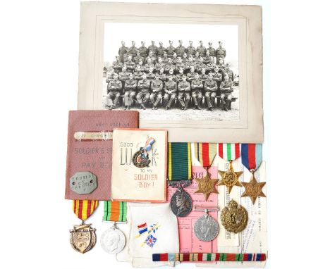 WWII BRITISH MEDAL AND EFFECTS GROUP
comprising 1939-45 Star; Africa Star with '1st Army' clasp; Italy Star; Defence and War 