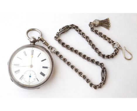 VICTORIAN SILVER CASED POCKET WATCH
with black Roman numerals and subsidiary dial on white enamel, the movement marked 'W.H.C