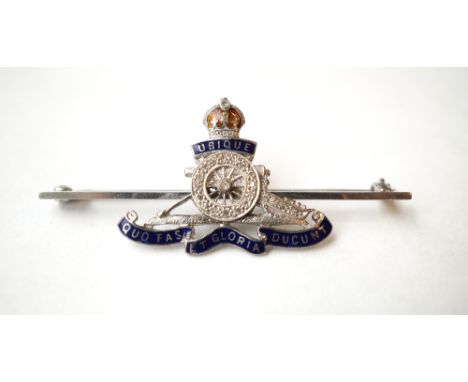 WWII ROYAL ARTILLERY DIAMOND SET SWEETHEART BAR BROOCH
of multi-piece construction, with diamonds to crown, wheel and trail o