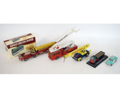 SELECTION OF DIE CAST TOY VEHICLES
including a boxed Great British Buses Blackpool Balloon Tram, Matchbox Simon Snorkel fire 