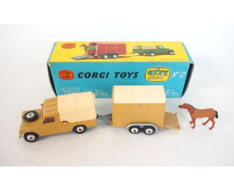 CORGI TOYS LAND-ROVER WITH 'RICE'S' PONY TRAILER AND PONY
Gift Set Number 2, in light tan, boxed 
