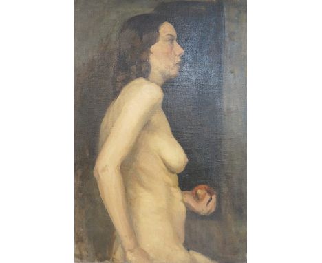 ATTRIBUTED TO GEORGE DAVIDSON (Scottish, 1893-1976) 
Female nude study, with female portrait study to verso, oils on canvas, 