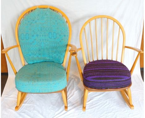 TWO ERCOL DINING CHAIRS
both with hoop stick backs above solid seats, one with a seat and back cushion, the other with a seat