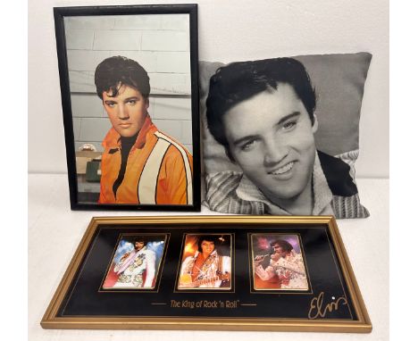 Elvis Presley; Two boxes of pictures, badges, books, puzzle, and more Elvis memorabilia