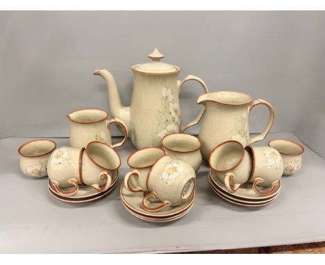 A collection of Denby pottery, Daybreak pattern coffee service including coffee pot, eight coffee cups, eight saucers and var