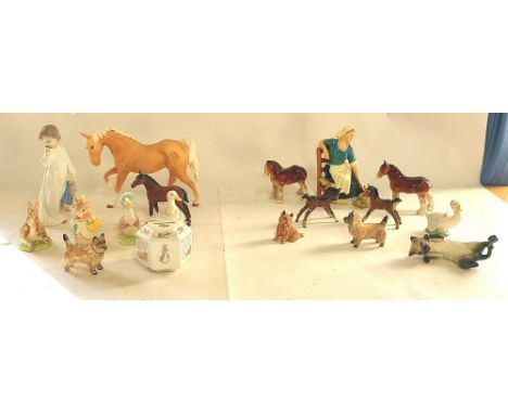 A collection of ceramics to include 1970's Palomino matt finish horse by Beswick. Royal Doulton and Nao figures and a small c