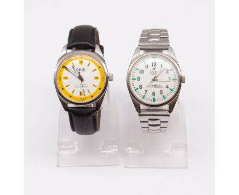 Selection of two vintage mechanical watches.  To include an Oris 17 Jewels Shockproof watch with black leather strap and a Ca