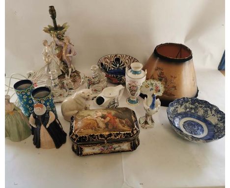 A quantity of assorted ceramics to include; continental porcelain, Beswick figures, cherubs playing musical instruments, a pa