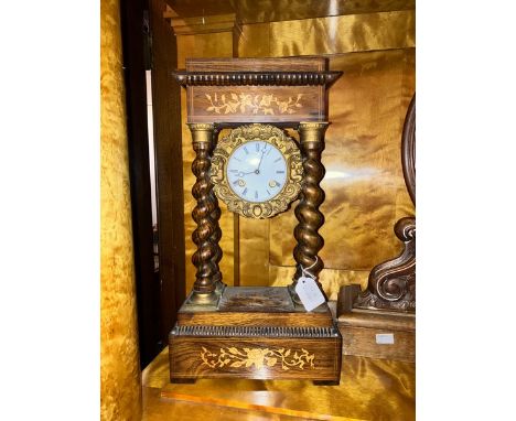 French Portobello style mantel clock, with 8 day 2 train French movement. Striking on a bell (bell not present) Black plate e