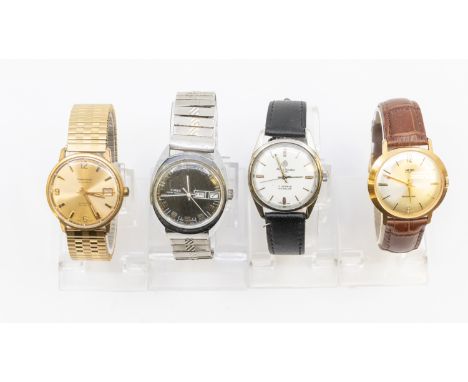 Selection of four Men's Vintage mechanical watches. To include a Henri Sandoz & Fils 17 Jewels Incabloc watch with black leat