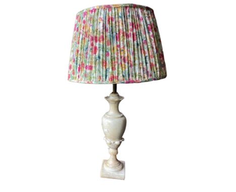 Heavy cream Marble based lamp with ruched and frilled cotton shade lined in white sateen fabric&nbsp;(Possibly Liberty of Lon