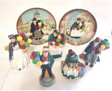5 Royal Doulton figures to include  The Old Balloon Seller, The Balloon Man, The Balloon Boy,  Penny Farthing and Silks & Rib