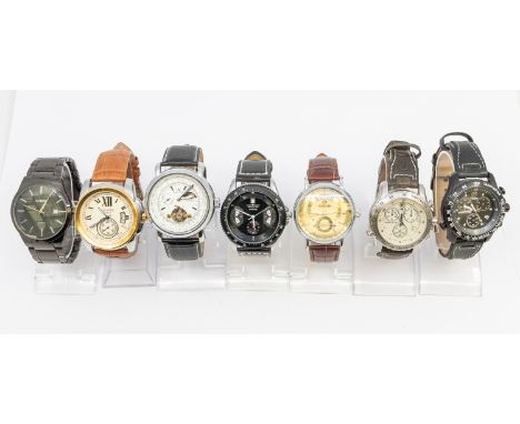 Selection of seven Men's watches.  To include two Timex Chronograph quartz watches, a Curren quartz watch, a Goer Automatic w